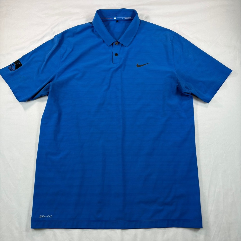 Nike Golf Polo Mens Large Tiger Woods Dri-FIT Blue Shadow Ridge Short Sleeve